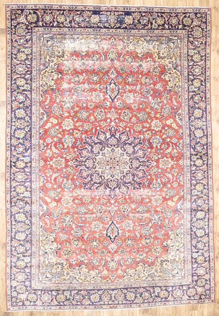 Hand Knotted Wool Floral Oriental Area Rug 9x13 Ft: Hand Knotted Wool Floral Oriental Area Rug 9x13 Ft This semi-antique handmade Oriental rug features a traditional floral pattern in muted tones of red, plum, cream, caramel, and light green. Expertly 