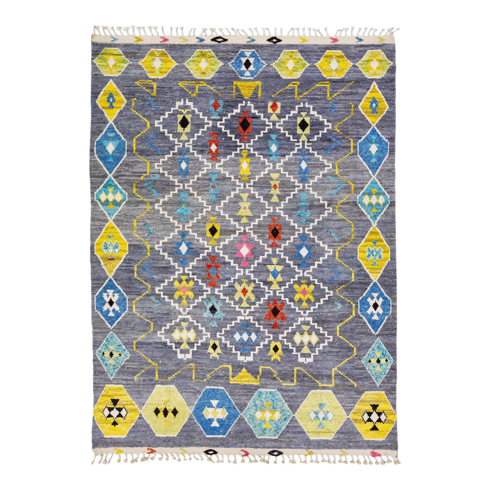 Handmade Gray Wool Moroccan Rug with Tribal Design: Handmade Gray Wool Moroccan Rug with Tribal Design Enhance your space with this exquisite contemporary Moroccan style handmade gray wool rug. Featuring a beautiful hand-knotted construction, this rug 