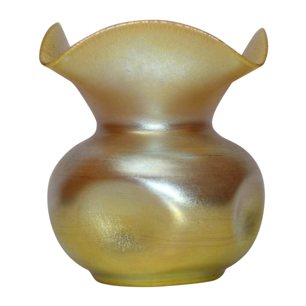 Steuben Gold Aurene engraved art glass table vase (1 of 5)