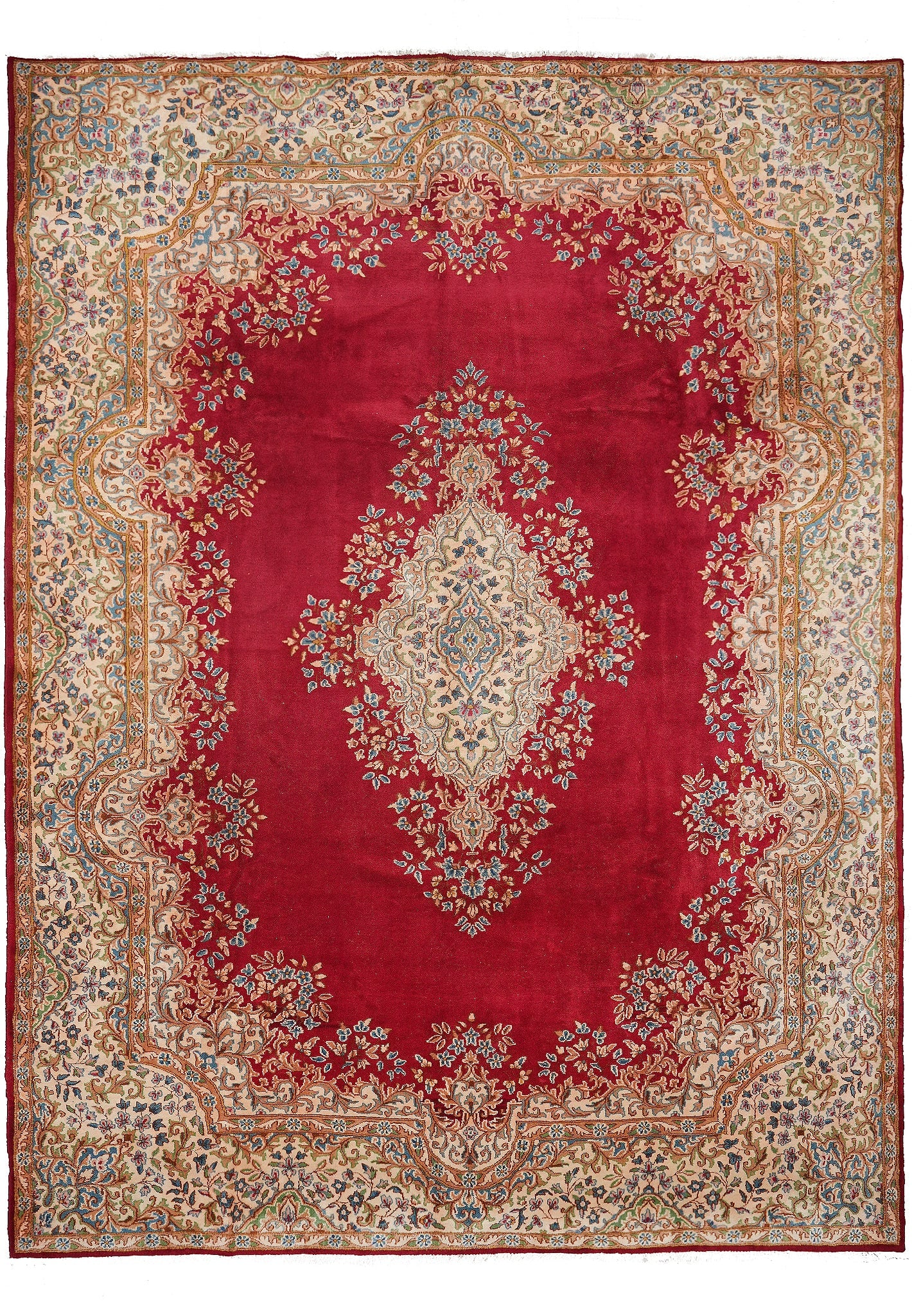 9 x 12 Persian Kerman Rug Majestic Open Field Red: 9 x 12 Persian Kerman Rug Majestic Open Field Red Free continental US Shipping This 9 x 12 Persian Kerman rug features a majestic open field design in a vibrant red color. Crafted in the renowned Kerm