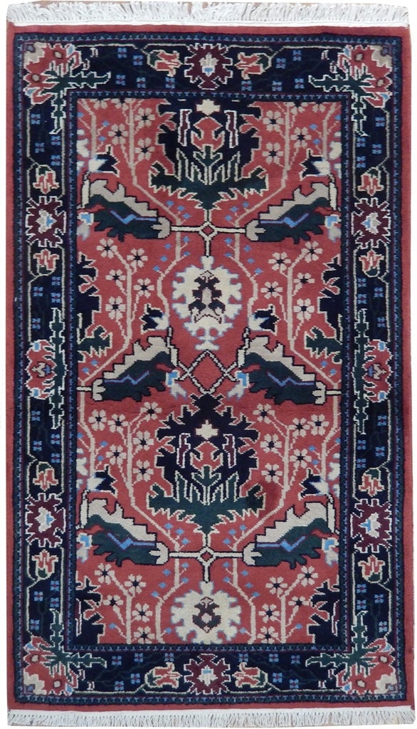 3' x 5' Hand-Knotted Red Agra Area Rug from India: 3' x 5' Hand-Knotted Red Agra Area Rug from India Free continental US Shipping Introducing the exquisite 3' x 5' Traditional Hand-knotted Agra Rug, a stunning blend of classic and contemporary design.