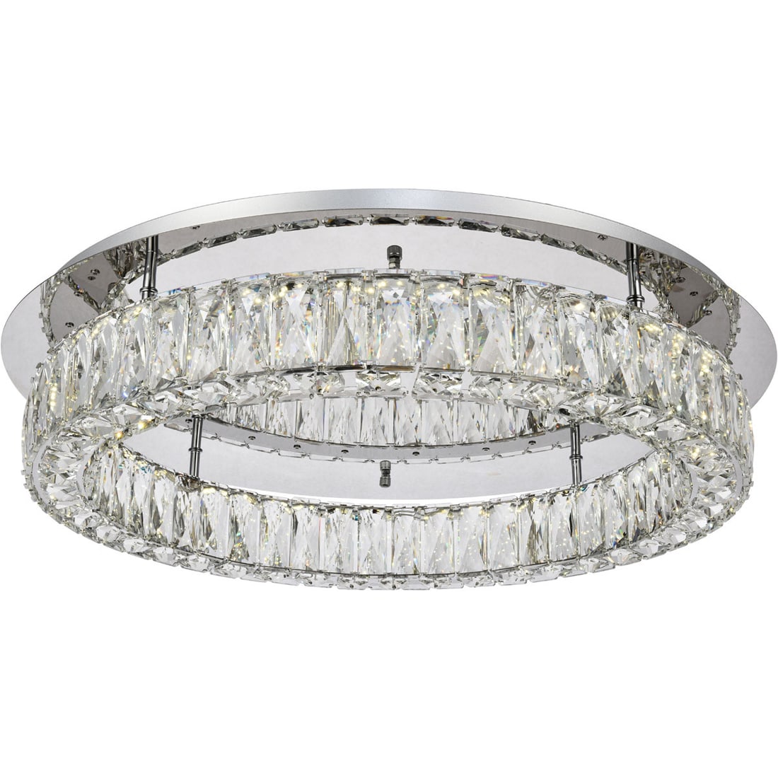 Monroe Chrome Crystal LED Flush Mount Chandelier 25.6 inch: Monroe Chrome Crystal LED Flush Mount Chandelier 25.6 inch This modern flush mount chandelier from the Monroe Collection features a polished chrome finish with royal cut clear crystals, creating an el