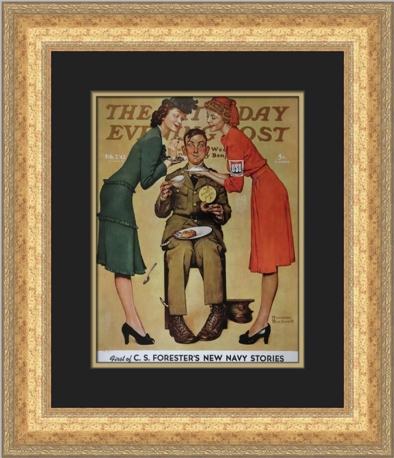 Norman Rockwell Willie Gillis at the USO Custom Framed Print 20 x 18: Norman Rockwell Willie Gillis at the USO Custom Framed Print 20 x 18 This stunning custom framed print titled 'Willie Gillis at the USO' by renowned artist Norman Rockwell captures the essence of Amer