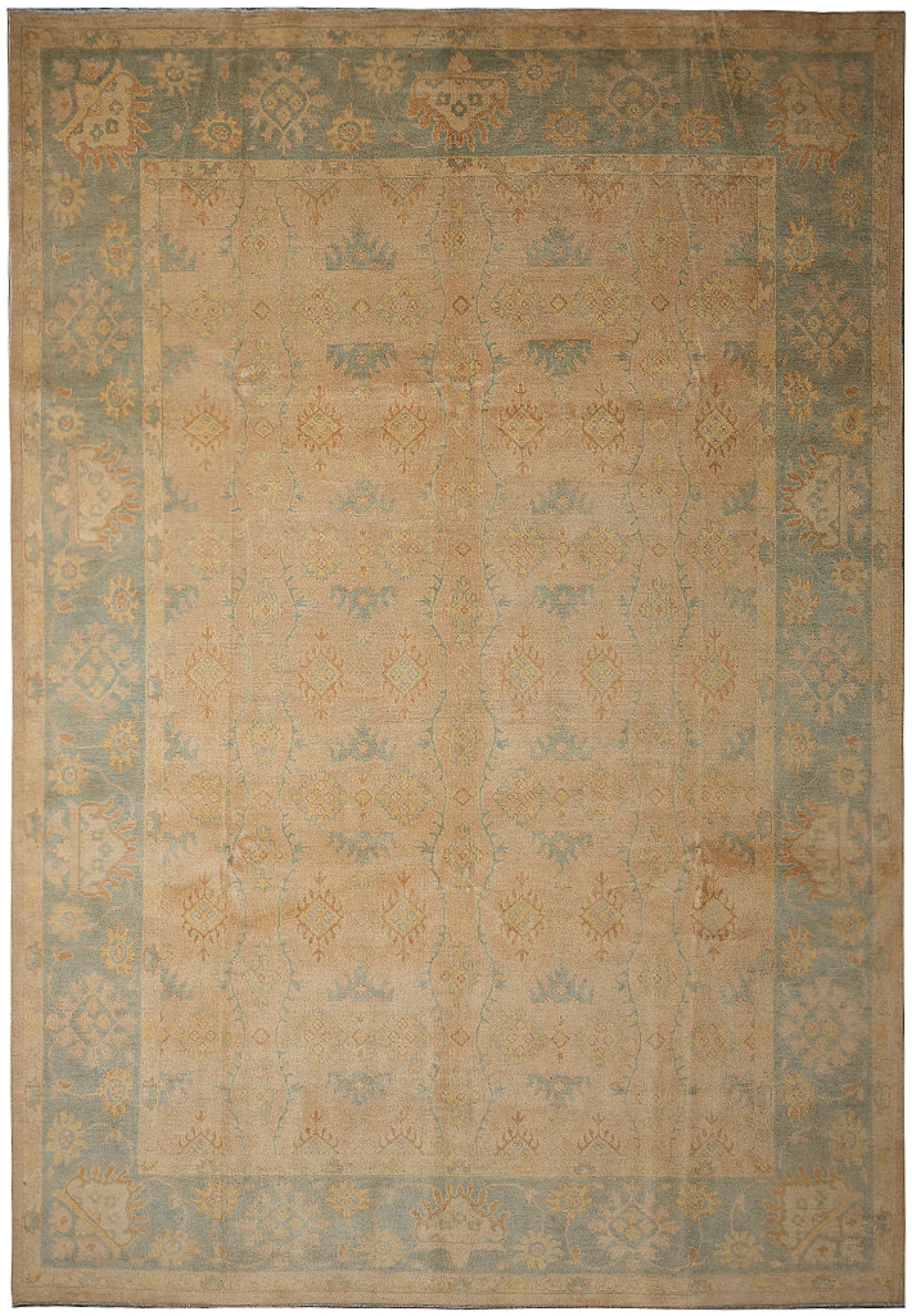 9 x 12 Handmade Chobi Peshawar Rug Natural Wool Tan Green: 9 x 12 Handmade Chobi Peshawar Rug Natural Wool Tan Green Free continental US Shipping This handmade Chobi Peshawar area rug features a traditional Zigler pattern in a tan, green, and brown color pale