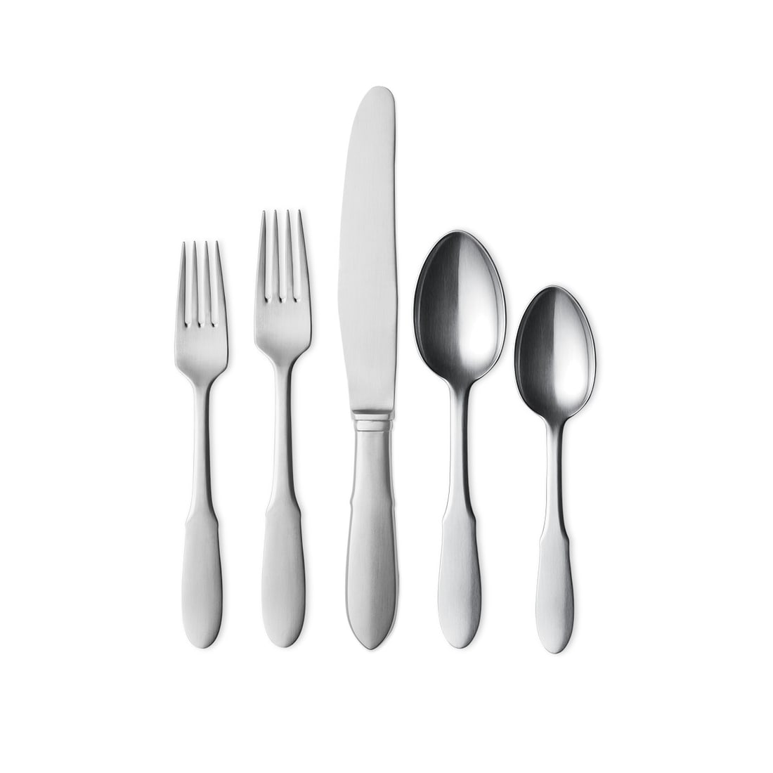 Georg Jensen Mitra Matte Stainless Steel 5 Piece Cutlery Set Vintage: Georg Jensen Mitra Matte Stainless Steel 5 Piece Cutlery Set Vintage Elevate your dining experience with the Mitra Matte Stainless Steel Place Setting by Georg Jensen. This vintage new old stock five-