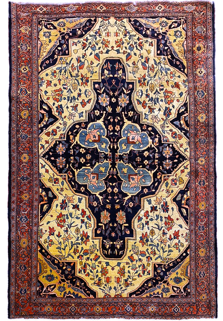 4.5 x 7 Authentic Antique Sarouk Ferahan Persian Wool Rug: 4.5 x 7 Authentic Antique Sarouk Ferahan Persian Wool Rug Free continental US Shipping This 4' x 7' Authentic Antique Sarouk Ferahan Rug is a stunning representation of 19th-century Persian craftsmans
