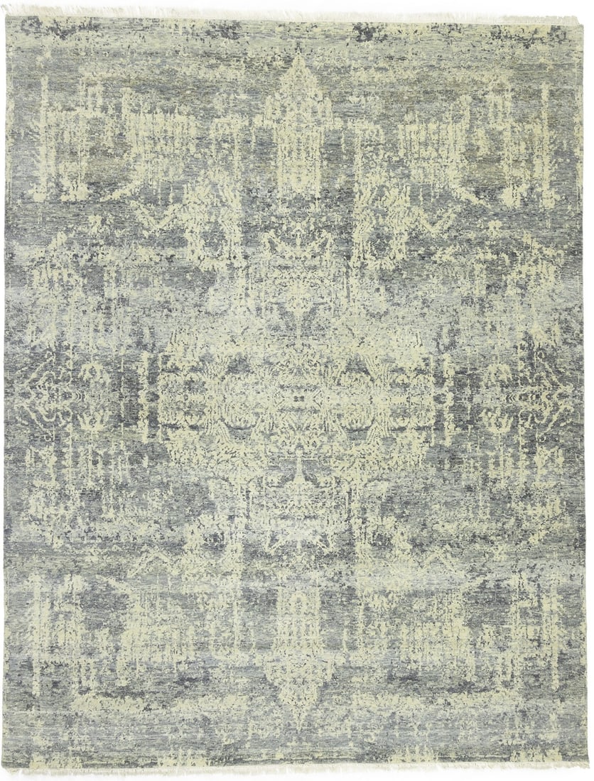 8'0 x 10'2 Hand-Knotted Modern Abstract Wool Rug from India: 8'0 x 10'2 Hand-Knotted Modern Abstract Wool Rug from India This abstract multicolor modern oriental area rug features a hand-knotted weave crafted from hand-carded wool, offering both durability and 