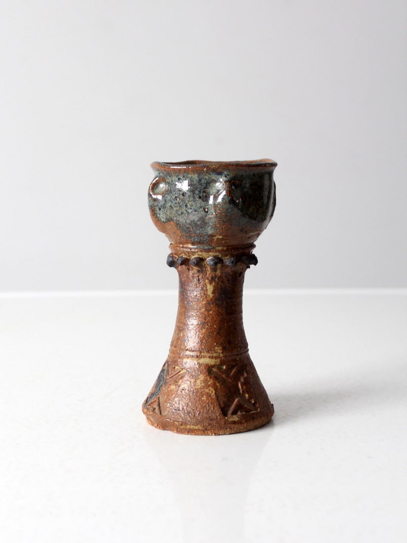 Rustic Vintage Studio Pottery Chalice Vase with Geometric Design (1 of 10)