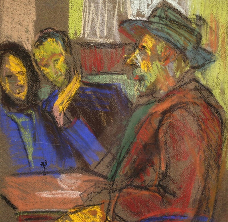Robert Bizinsky Signed 1950s Drawing Portrait Courthouse Impressionism: Robert Bizinsky Signed 1950s Drawing Portrait Courthouse Impressionism Experience the artistry of Robert Bizinsky, a notable California artist, with this captivating original drawing from the 1950s. T