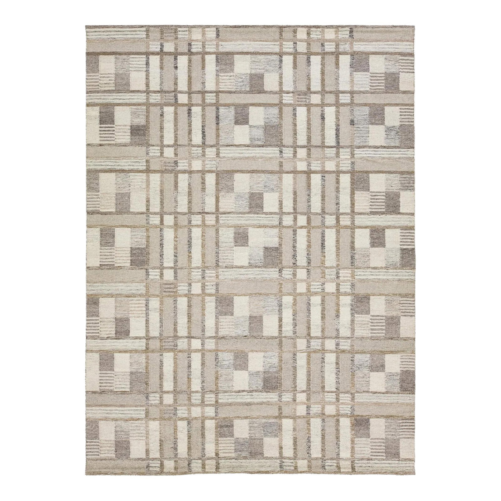 Handmade Beige Wool Rug Swedish Design Geometric Pattern 9'1 x 12'4: Handmade Beige Wool Rug Swedish Design Geometric Pattern 9'1 x 12'4 Elevate your living space with this stunning handmade flatweave rug, showcasing a chic contemporary Swedish design. The rug features