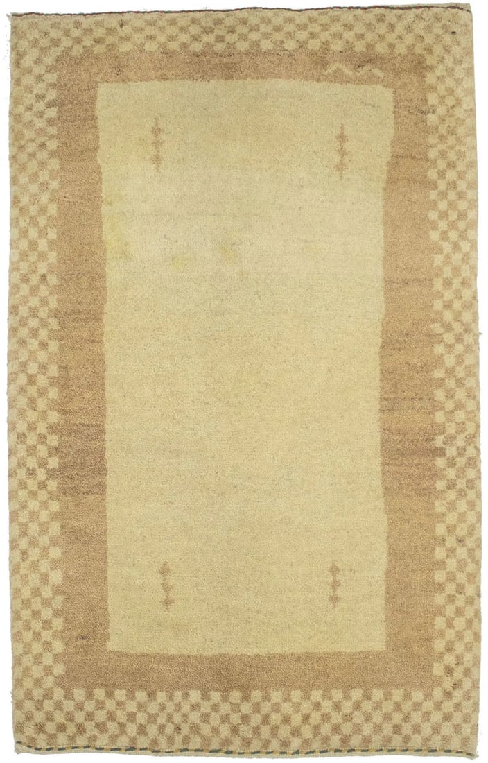Vintage Wool Tribal Area Rug 2'6 x 4'0 Hand Knotted Bordered Design: Vintage Wool Tribal Area Rug 2'6 x 4'0 Hand Knotted Bordered Design This handmade tribal bordered oriental rug features a vintage design with a beige, cream, and brown color palette. Hand-knotted from