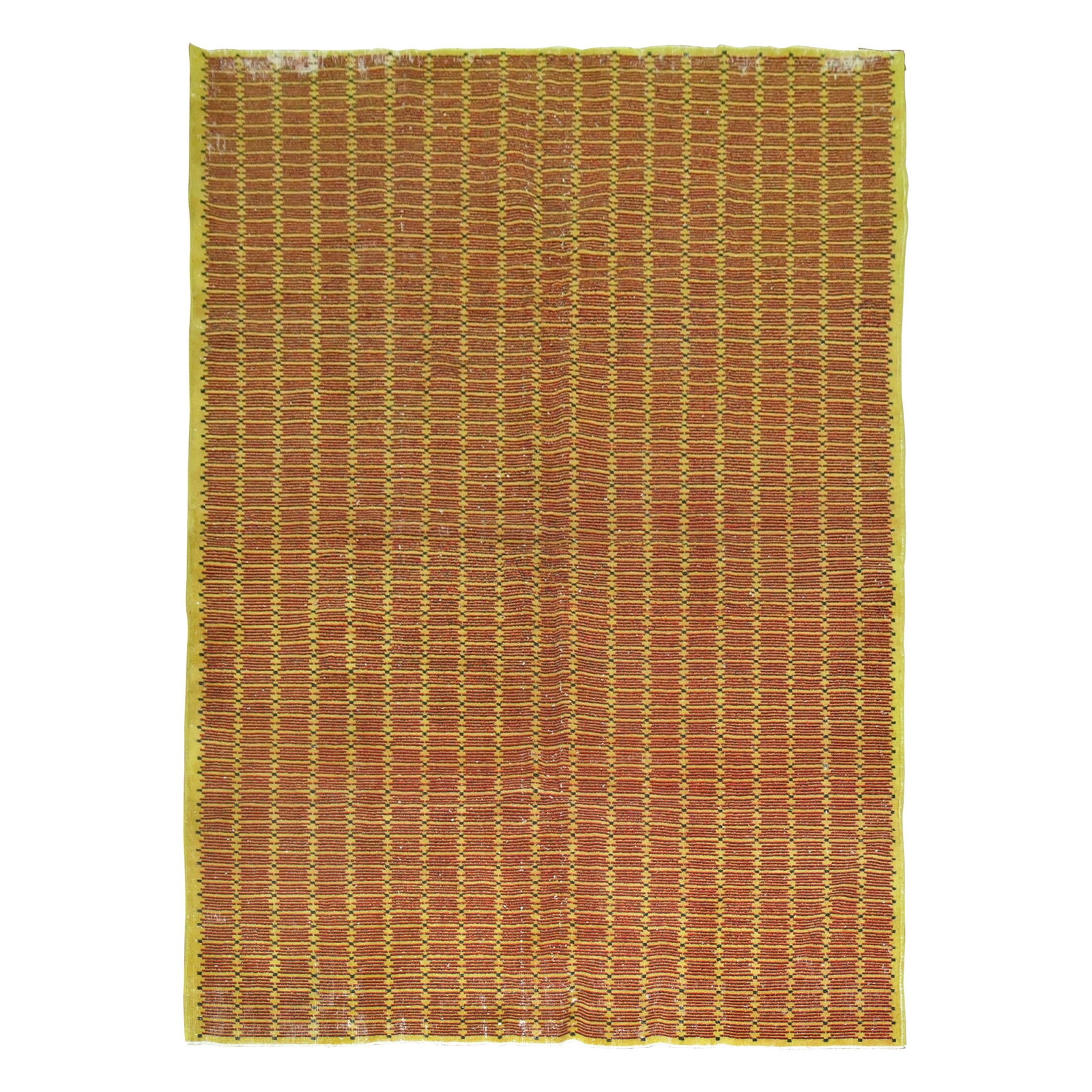 Zabihi Collection Hand-Knotted Turkish Deco Rug 6'9 x 9'10: Zabihi Collection Hand-Knotted Turkish Deco Rug 6'9 x 9'10 This exquisite Turkish Deco rug from the Zabihi Collection showcases a vibrant yellow field, embodying the elegance of Mid-Century Modern des