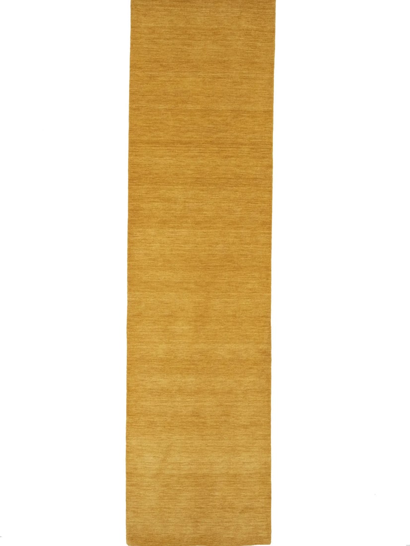 Hand Loomed Gabbeh Wool Runner Rug 2'7 x 9'11 Solid Gold: Hand Loomed Gabbeh Wool Runner Rug 2'7 x 9'11 Solid Gold This hand-loomed Gabbeh runner rug features a solid golden peach color and a modern rectangular design. Crafted from wool, the rug is allergy-f