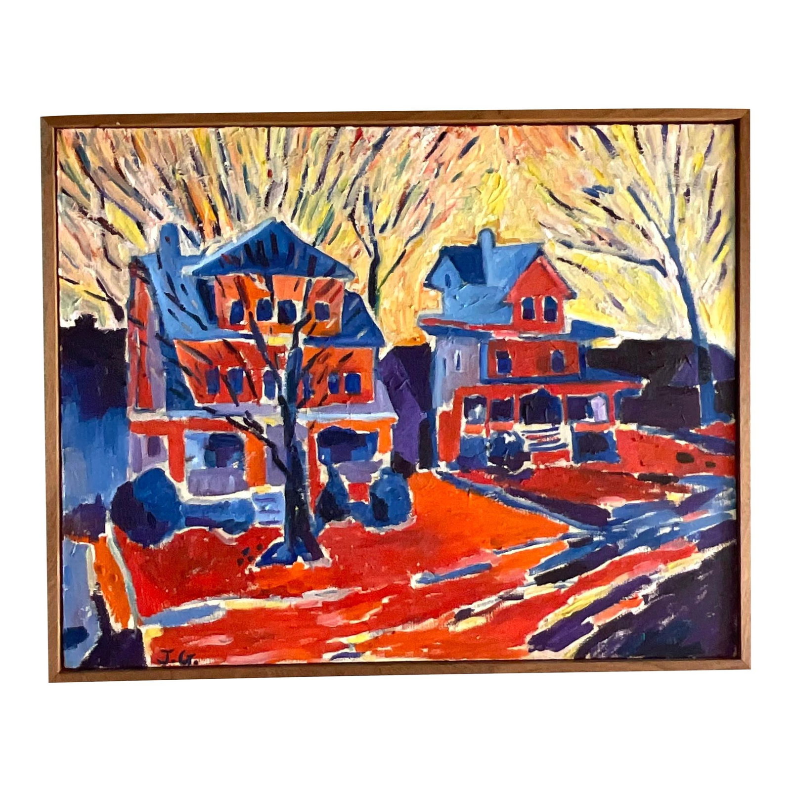 Vintage Boho Abstract Expressionist Oil Painting 31 x 25 Inches: Vintage Boho Abstract Expressionist Oil Painting 31 x 25 Inches This stunning vintage Boho oil painting on canvas features a vibrant Abstract Expressionist composition characterized by radiant colors.