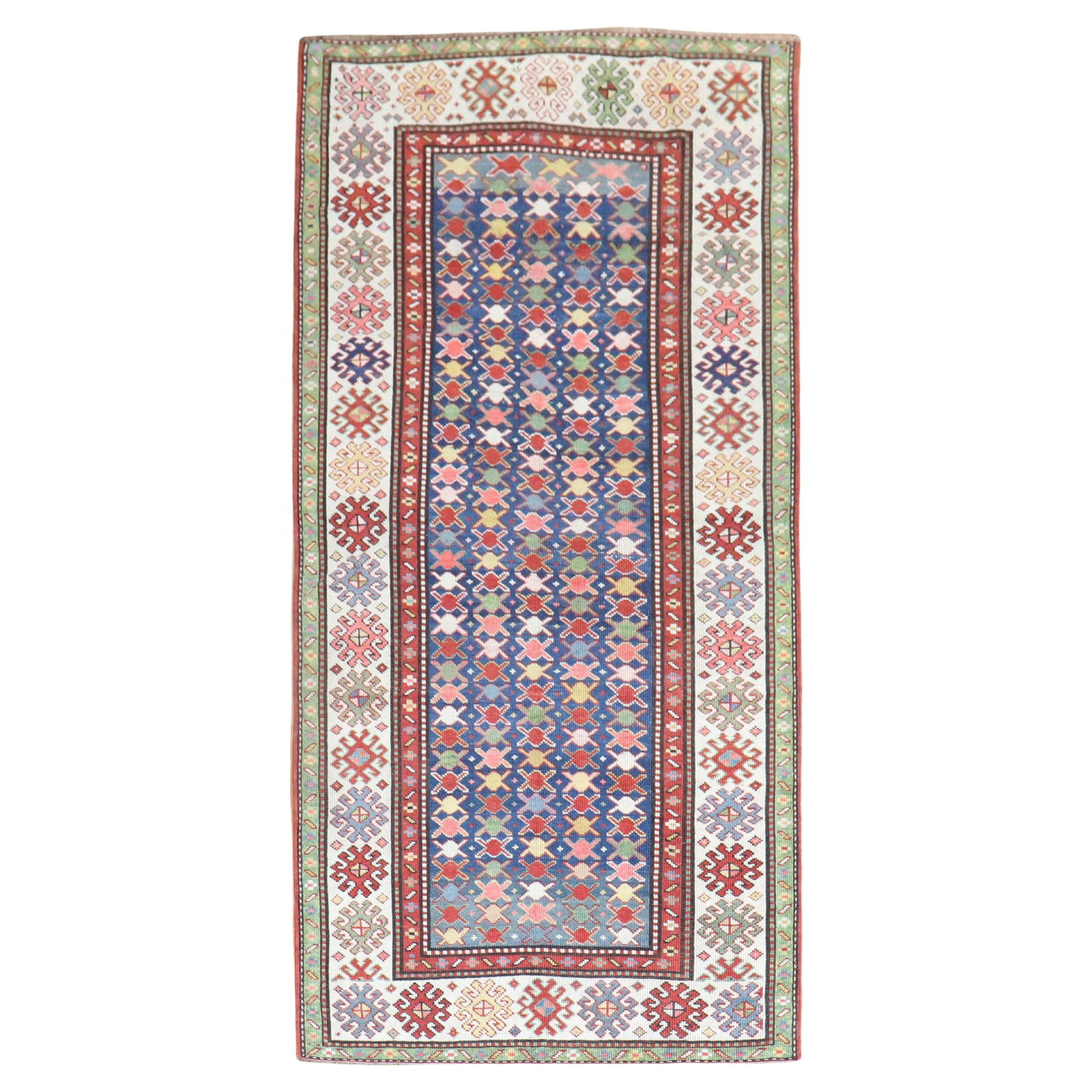 Antique Caucasian Kuba Kazak Runner Hand-Knotted Wool 3'4" x 7'6" (1 of 8)