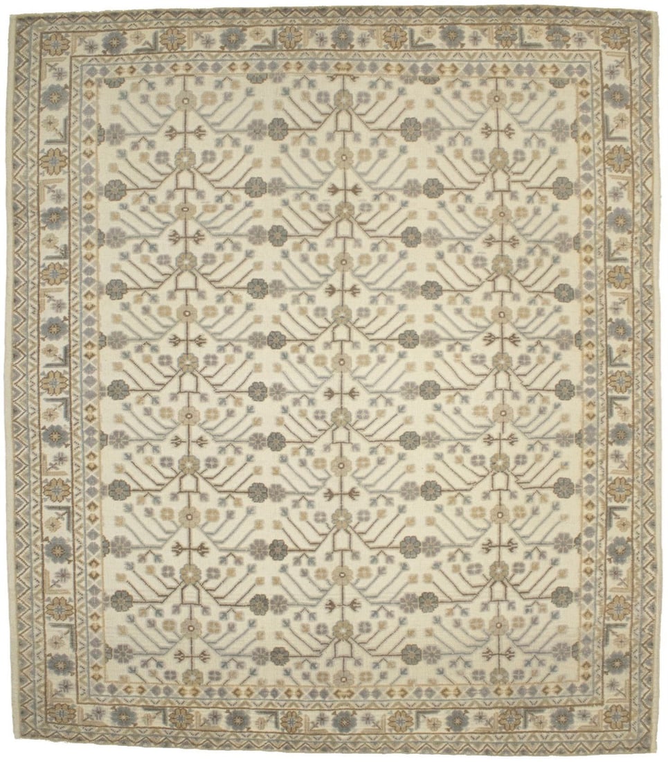 Modern Cream Geometric Design Hand-Knotted Wool Area Rug 8'X9': Modern Cream Geometric Design Hand-Knotted Wool Area Rug 8'X9' Enhance your living space with this Modern Muted Cream Geometric Design Rug. Measuring 8'0" x 9'2", this area rug features a sophisticate