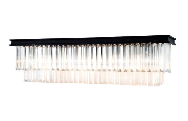 Artistry Reston 8-Light Crystal Wall Sconce Black 30 in: Artistry Reston 8-Light Crystal Wall Sconce Black 30 in Modern 8-light crystal wall sconce vanity fixture with a black finish and clear K9 king cut crystals. It is hardwired, UL rated, and designed fo