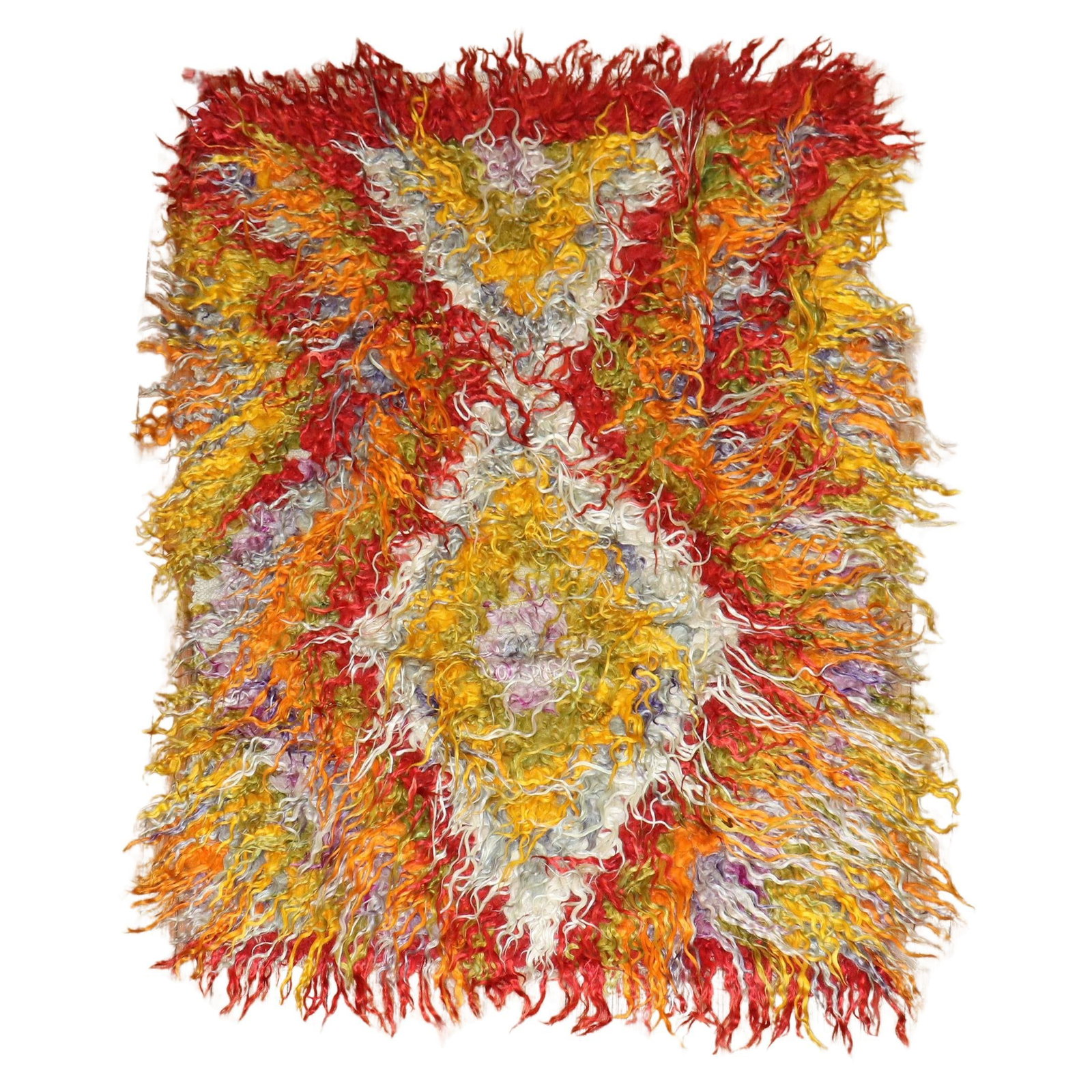 Vintage Turkish Tulu Shag Rug 41 x 52 Hand-Woven Wool Steampunk Style: Vintage Turkish Tulu Shag Rug 41 x 52 Hand-Woven Wool Steampunk Style Experience the vibrant charm of this vintage Tulu rug, expertly hand-woven from high-quality wool. This piece features a unique St