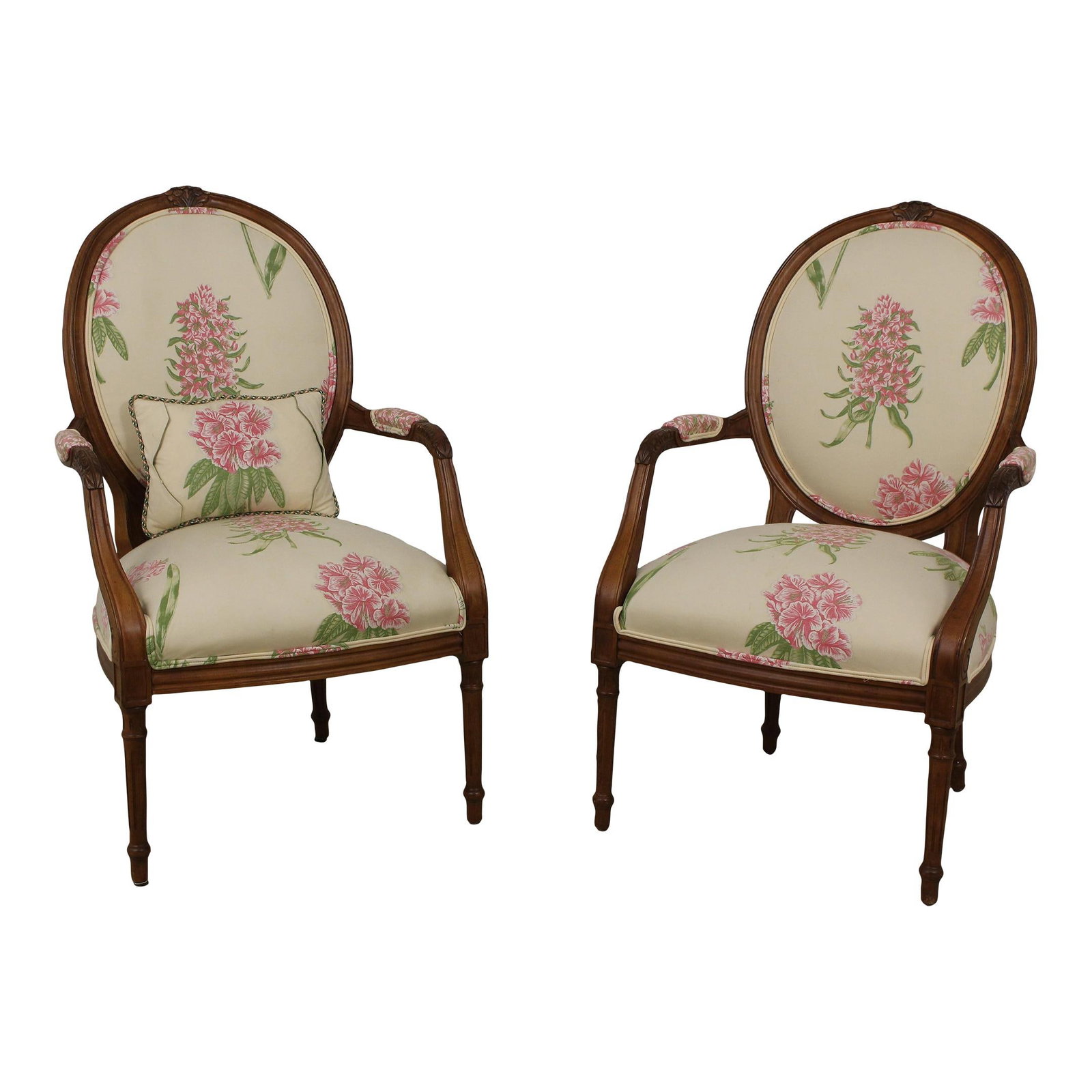 Elegant Pair of Oversized French Upholstered Armchairs in Brown: Elegant Pair of Oversized French Upholstered Armchairs in Brown This pair of Century oversized French-style upholstered armchairs exudes elegance and comfort, making them a striking addition to any li
