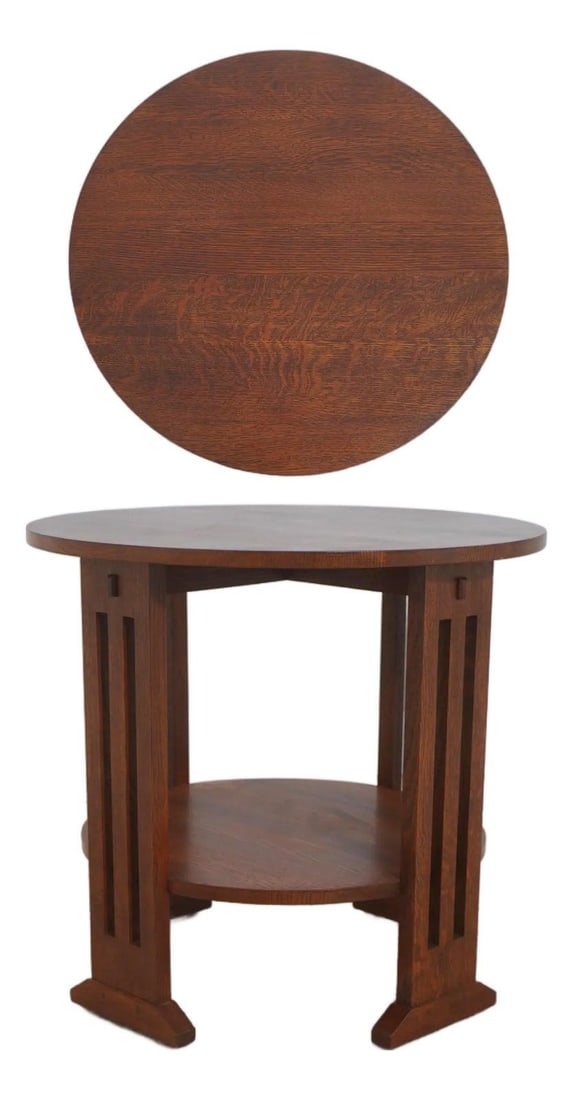 Stickley Oak Mission Lamp Table Round 26x26x24 (1 of 10)