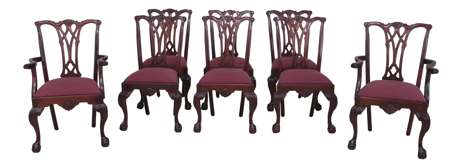 Set of 8 Craftique Mahogany Dining Chairs Chippendale Style: Set of 8 Craftique Mahogany Dining Chairs Chippendale Style Enhance your dining experience with this elegant set of 8 Craftique ball and claw mahogany dining room chairs. Crafted with fine details and
