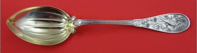 Tiffany & Co Japanese Sterling Silver Salad Spoon Berlin Collection 9 1/4": Tiffany & Co Japanese Sterling Silver Salad Spoon Berlin Collection 9 1/4" This exquisite salad serving spoon from the renowned Tiffany & Co. features the elegant Japanese pattern, showcasing a beauti