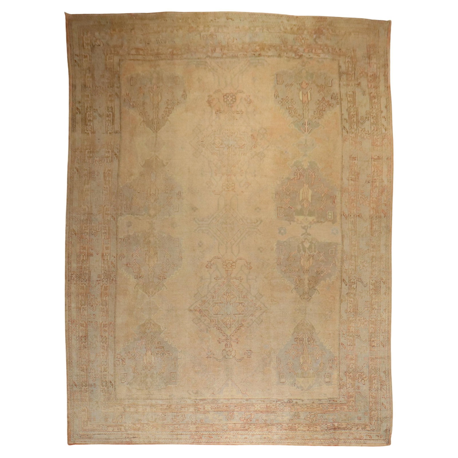 Antique Turkish Oushak Rug Early 20th Century Hand-Woven Wool 11'2" x 16'5": Antique Turkish Oushak Rug Early 20th Century Hand-Woven Wool 11'2" x 16'5" Discover the beauty of this oversized antique Turkish Oushak rug, a stunning addition to any space. Hand-woven from high-qua
