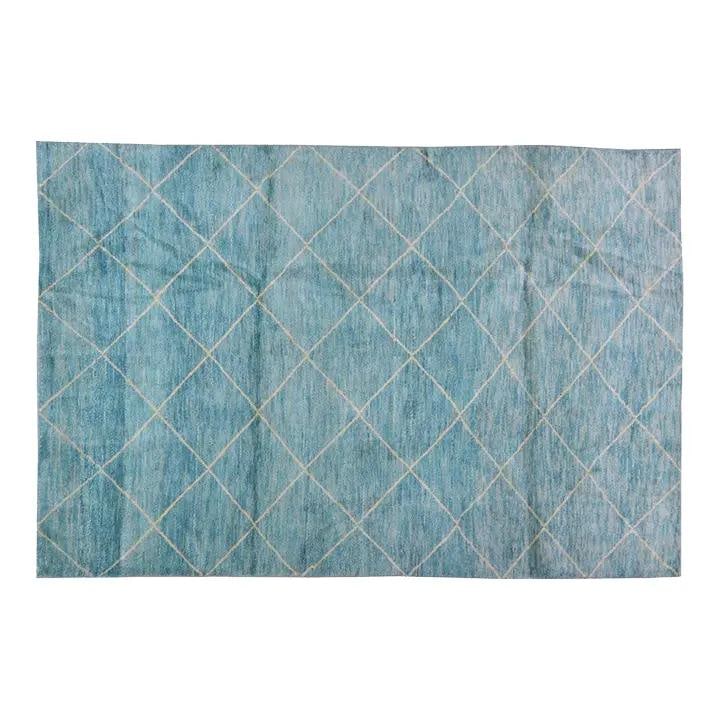 Cornflower Blue Wool Area Rug Hand Knotted Moroccan 5'6'' x 8'2'': Cornflower Blue Wool Area Rug Hand Knotted Moroccan 5'6'' x 8'2'' This Moroccan hand-knotted wool rug is crafted using traditional techniques, blending timeless artistry with a modern design sensibili