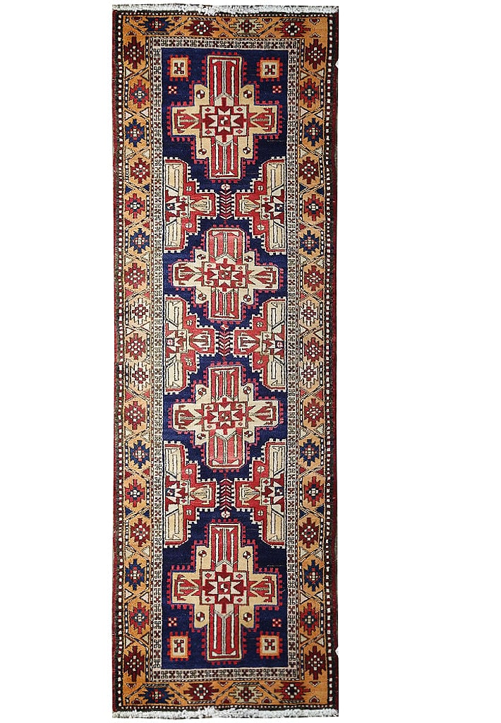 3.5' x 10' Persian Ardebil Kazak Runner Hand-Knotted Wool Area Rug: 3.5' x 10' Persian Ardebil Kazak Runner Hand-Knotted Wool Area Rug Free continental US Shipping Experience the timeless beauty of this 3.5' x 10' Persian Ardebil Kazak Runner, a stunning example of ar