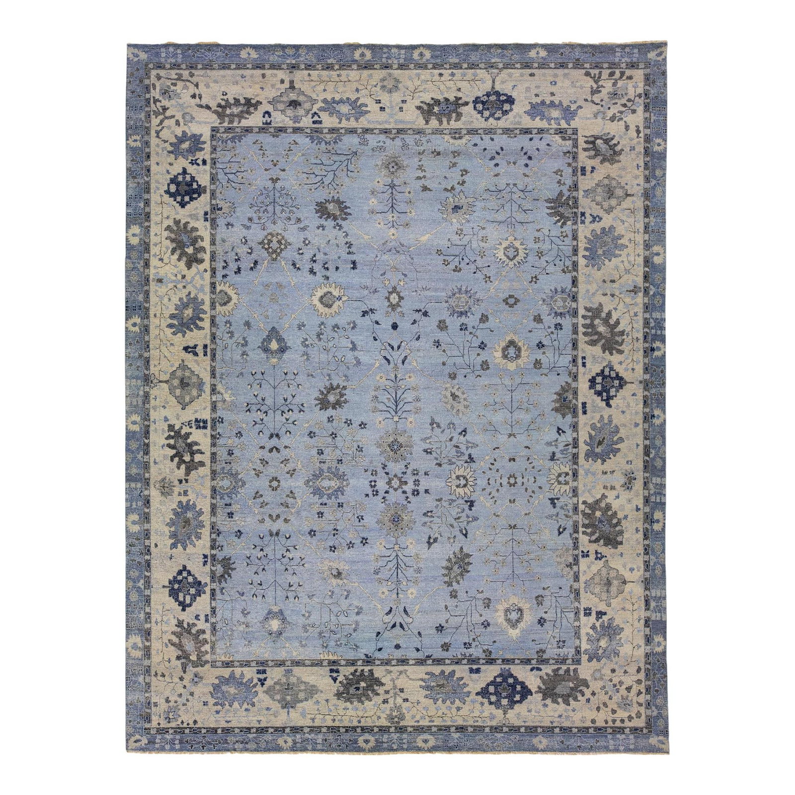 Handmade Floral Indian Wool Rug Light Blue 11'10 x 15'4 Artisan Collection: Handmade Floral Indian Wool Rug Light Blue 11'10 x 15'4 Artisan Collection The Artisan Collection Handmade Floral Indian Wool Rug showcases an elegant blend of antique aesthetics and modern craftsmans