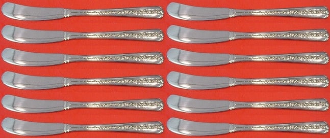 Towle Rambler Rose Sterling Silver Butter Spreader Set 12 pcs Flat Handle (1 of 1)