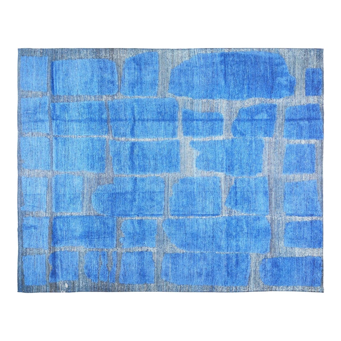 Blue Beni Ourain Wool Rug Hand Knotted Moroccan 9'9" x 12'5": Blue Beni Ourain Wool Rug Hand Knotted Moroccan 9'9" x 12'5" This 1980s Moroccan Beni Ourain rug is hand knotted from organic wool and features natural colors in a contemporary style. The rug offers a