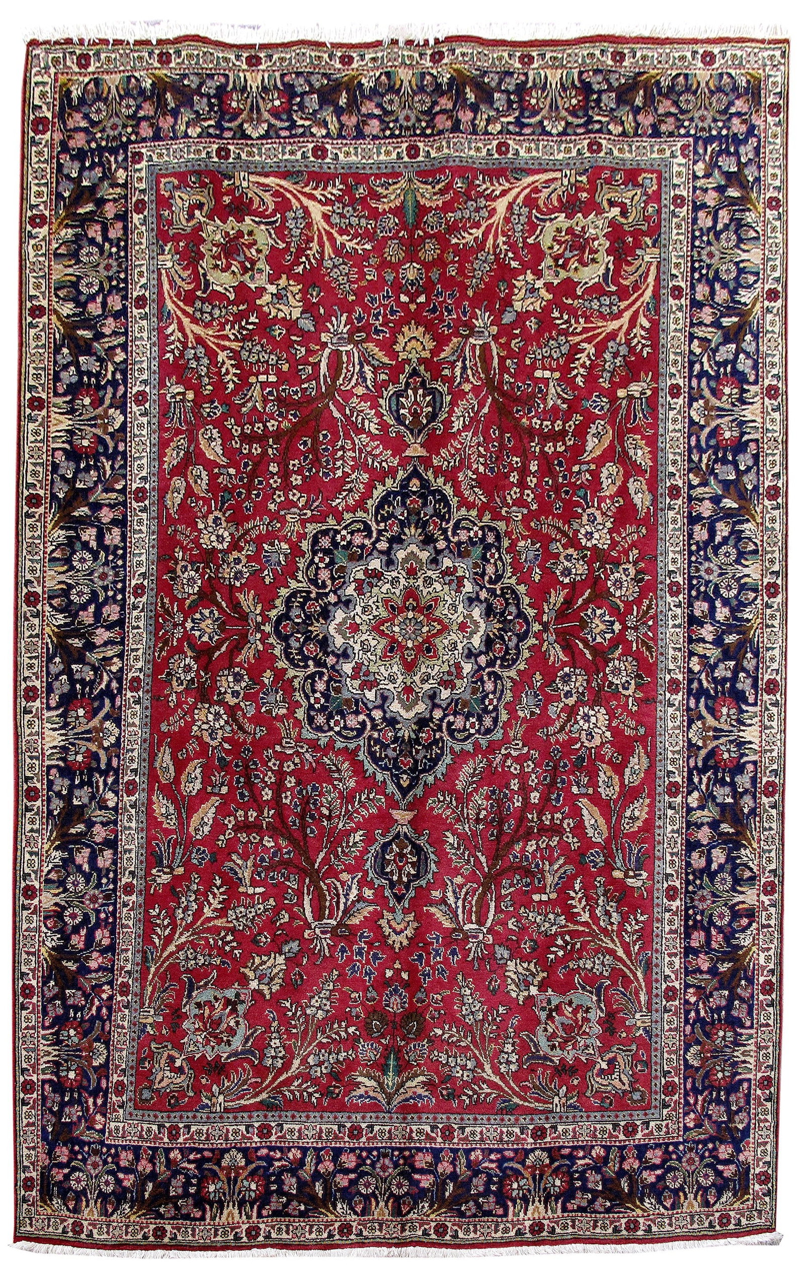 Exquisite 6'4 x 10'1 Red Persian Tabriz Hand-Knotted Area Rug: Exquisite 6'4 x 10'1 Red Persian Tabriz Hand-Knotted Area Rug Free continental US Shipping Elevate your home decor with this exquisite Red Persian Tabriz Rug, expertly handcrafted by skilled Persian a
