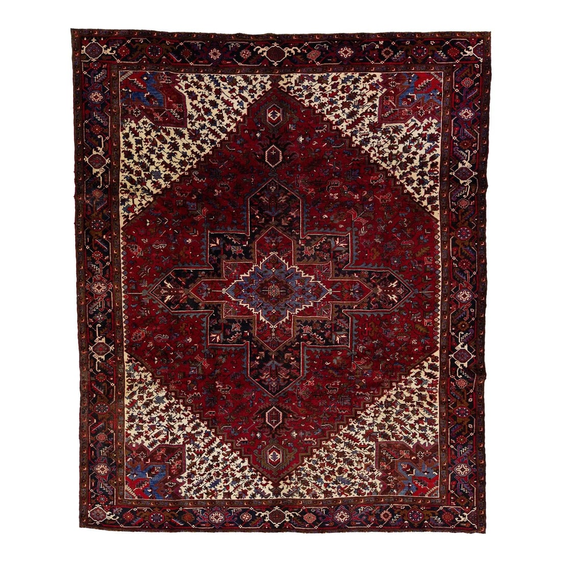 10'2 x 12'5 Vintage Persian Heriz Wool Rug Red Beige: 10'2 x 12'5 Vintage Persian Heriz Wool Rug Red Beige Enhance your living space with this exquisite Vintage Persian Heriz Designed Wool Rug, showcasing a captivating blend of red and beige. The intrica