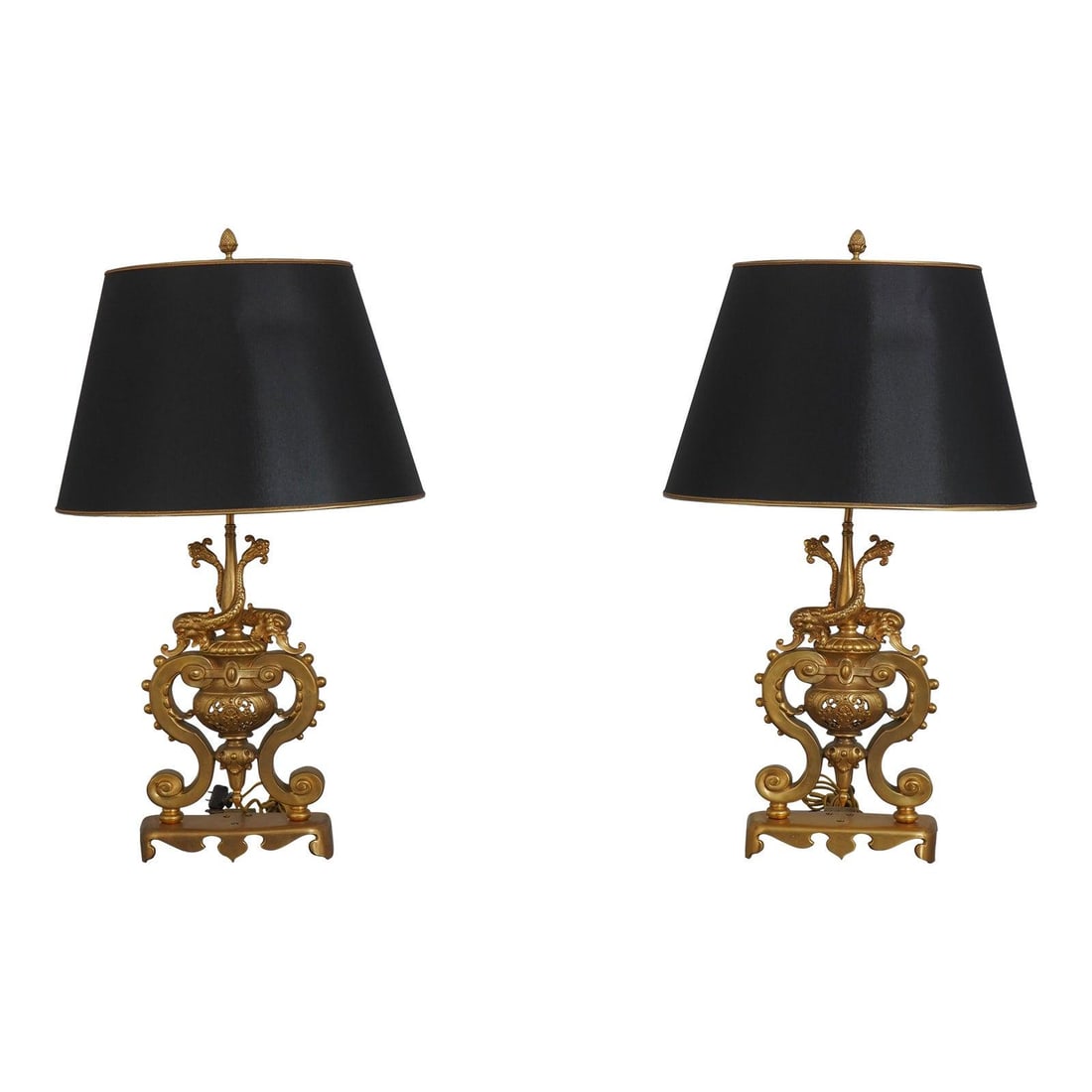 Pair French Bronze Dolphin Andirons Table Lamps (1 of 10)