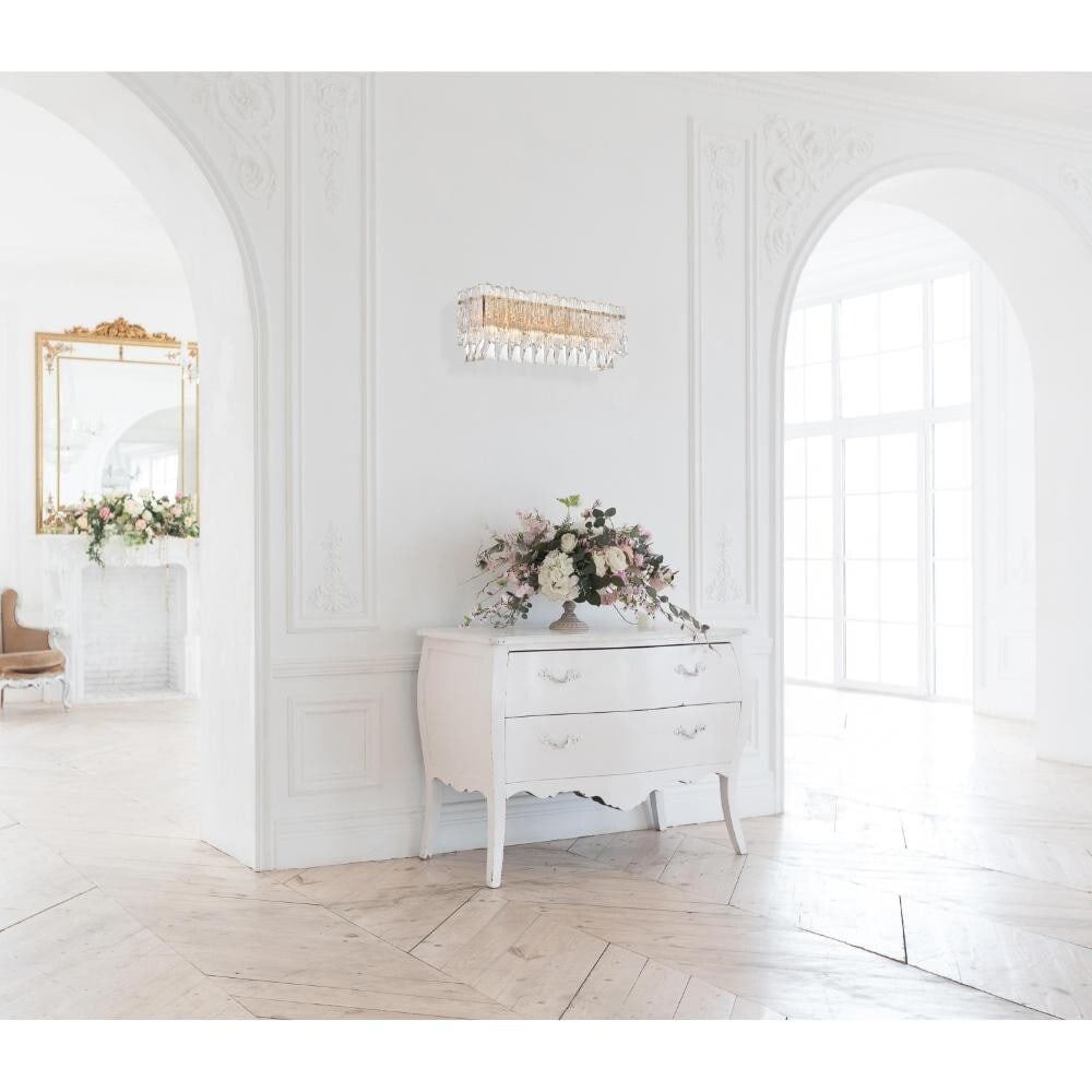 Emilia 4 Light Satin Gold Crystal Wall Sconce 19 Inch Wide (1 of 10)