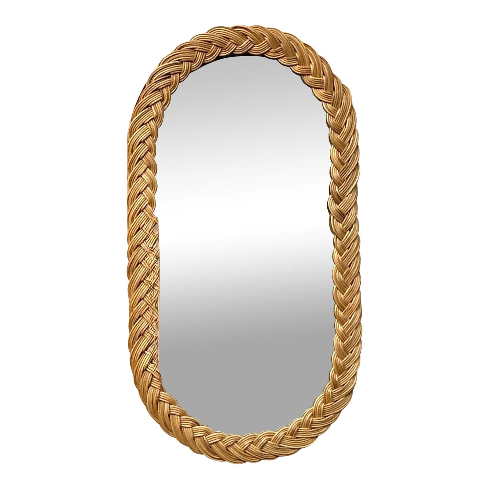 Vintage Oval Rattan Mirror Coastal Braided Design 24 x 44.5: Vintage Oval Rattan Mirror Coastal Braided Design 24 x 44.5 Enhance your interior with this vintage oval mirror, featuring a beautifully braided rattan frame that evokes coastal charm. Its natural tex