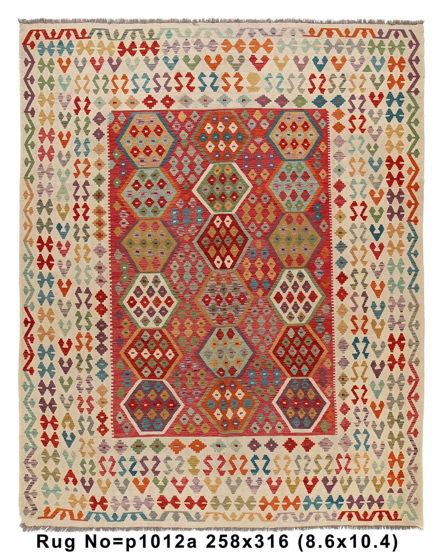 8.6 x 10.4 Handmade Natural Wool Kilim Rug with Vegetable Dye: 8.6 x 10.4 Handmade Natural Wool Kilim Rug with Vegetable Dye Free continental US Shipping This exquisite handmade Kilim rug features a flat weave design crafted from natural wool and dyed using veget