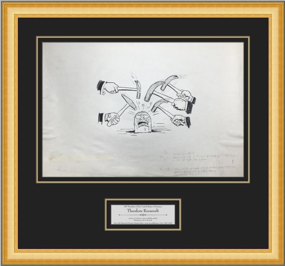 1902 Theodore Roosevelt Political Publication Proofs With Editorial Annotations Framed: 1902 Theodore Roosevelt Political Publication Proofs With Editorial Annotations Framed This item is an original 1902 publication proof featuring President Theodore Roosevelt, notable for its authentic