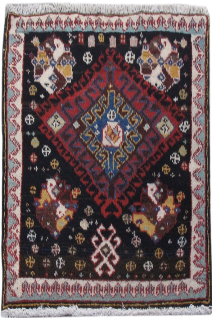 Handcrafted 2'2" x 3'1" Black Persian Hamadan Rug Premium Wool: Handcrafted 2'2" x 3'1" Black Persian Hamadan Rug Premium Wool Free continental US Shipping Enhance your living space with this exquisite 2' 2" x 3' 1" Black Persian Hamadan Rug, handcrafted by skille
