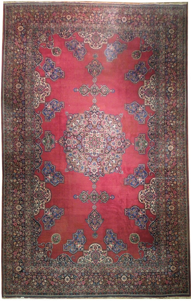 Signed Antique Persian Tabriz Rug 13.6 x 21 Hand-Knotted Red Blue: Signed Antique Persian Tabriz Rug 13.6 x 21 Hand-Knotted Red Blue Free continental US Shipping Experience the timeless elegance of this signed Antique Persian Tabriz Rug, a handcrafted masterpiece fro