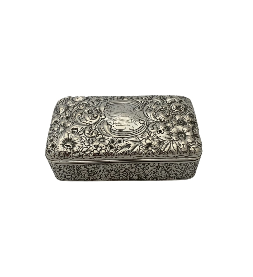 Antique 1894 Gorham Besamim Holder Sterling Silver Repousse Box: Antique 1894 Gorham Besamim Holder Sterling Silver Repousse Box This exquisite antique Gorham box, crafted in 1894, is a stunning example of fine workmanship in sterling silver. The rectangular box se