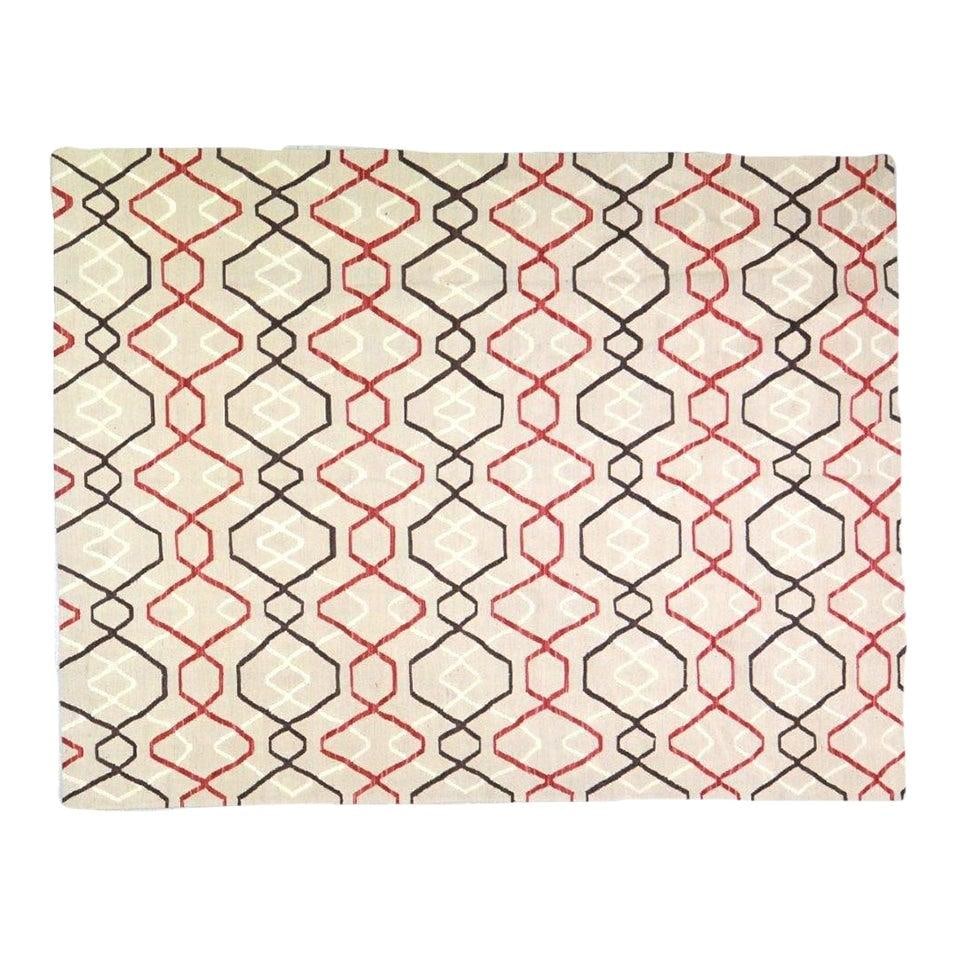 Tan Wool Flatweave Kilim Rug 6'x7'9 Modern Afghan Design: Tan Wool Flatweave Kilim Rug 6'x7'9 Modern Afghan Design This Afghan modern flatweave kilim wool rug is hand-knotted using traditional techniques, offering a blend of timeless craftsmanship and contem