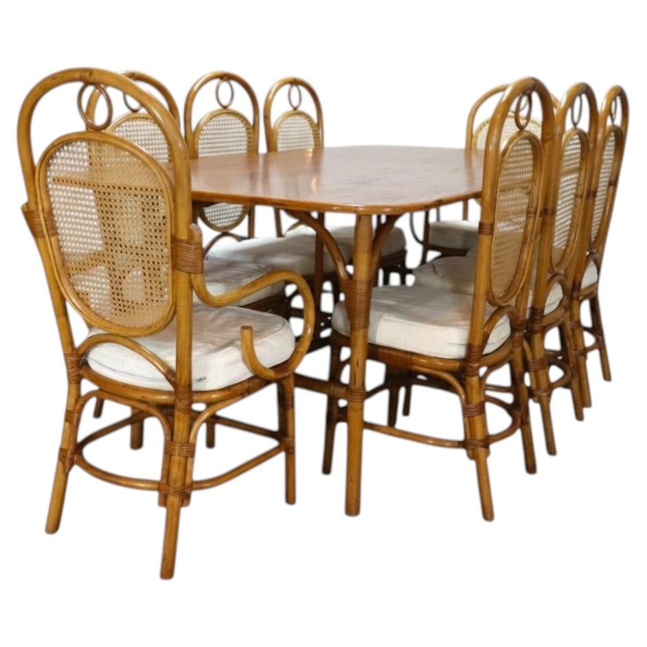 Set of 9 Anglo Indian Dining Suite Walnut Table and 8 Bamboo Chairs (1 of 18)