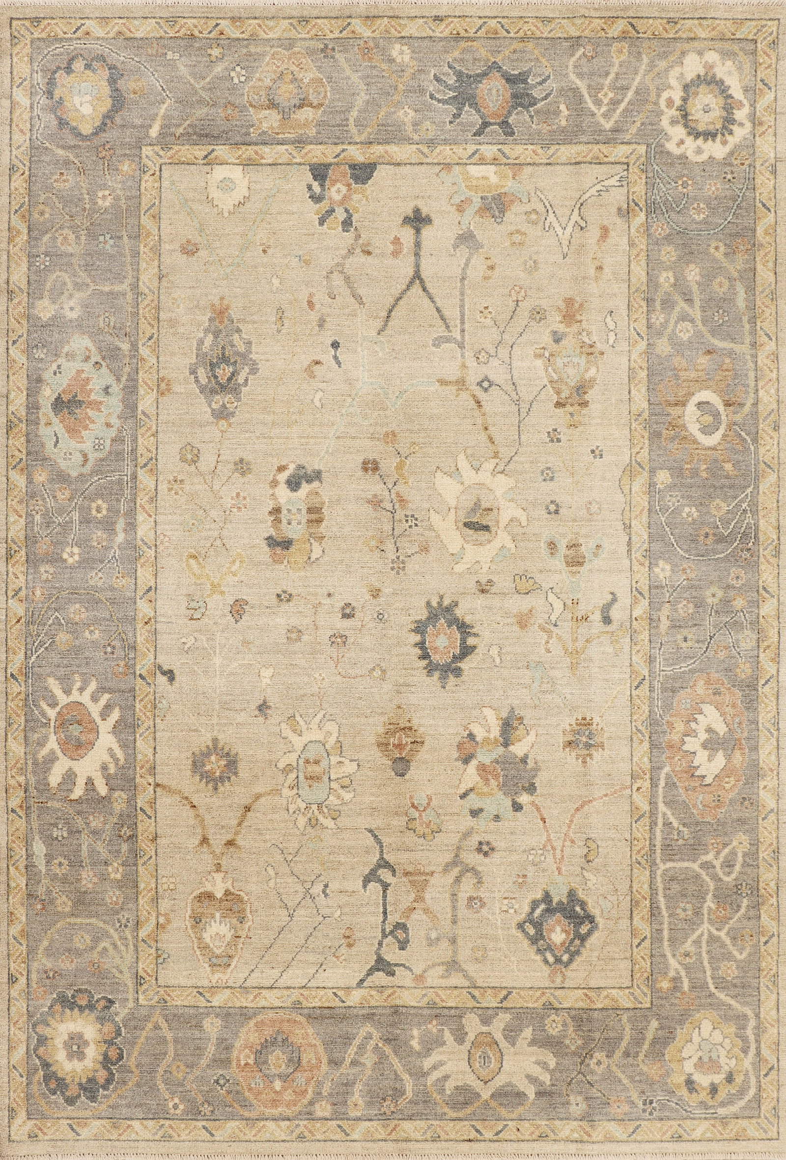 Handmade 6 x 8.10 Oushak Rug in Fine Gazni Wool: Handmade 6 x 8.10 Oushak Rug in Fine Gazni Wool Free continental US Shipping Enhance your living space with this exquisite 6 x 8.10 Oushak rug, handcrafted in Pakistan. This genuine rug features the p