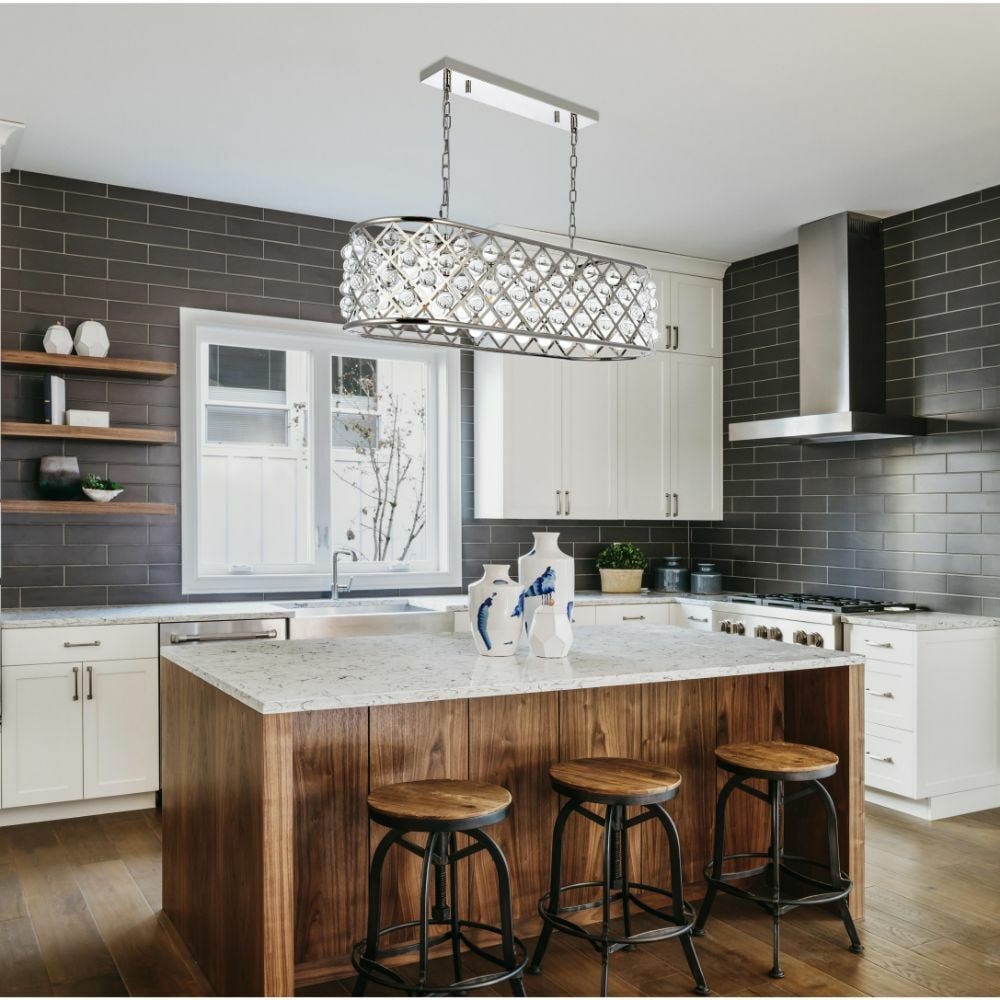 Madison 6-Light Polished Nickel Crystal Chandelier 40 Inch: Madison 6-Light Polished Nickel Crystal Chandelier 40 Inch This large modern chandelier features a polished nickel frame with royal cut clear crystal balls, creating a striking and elegant centerpiece