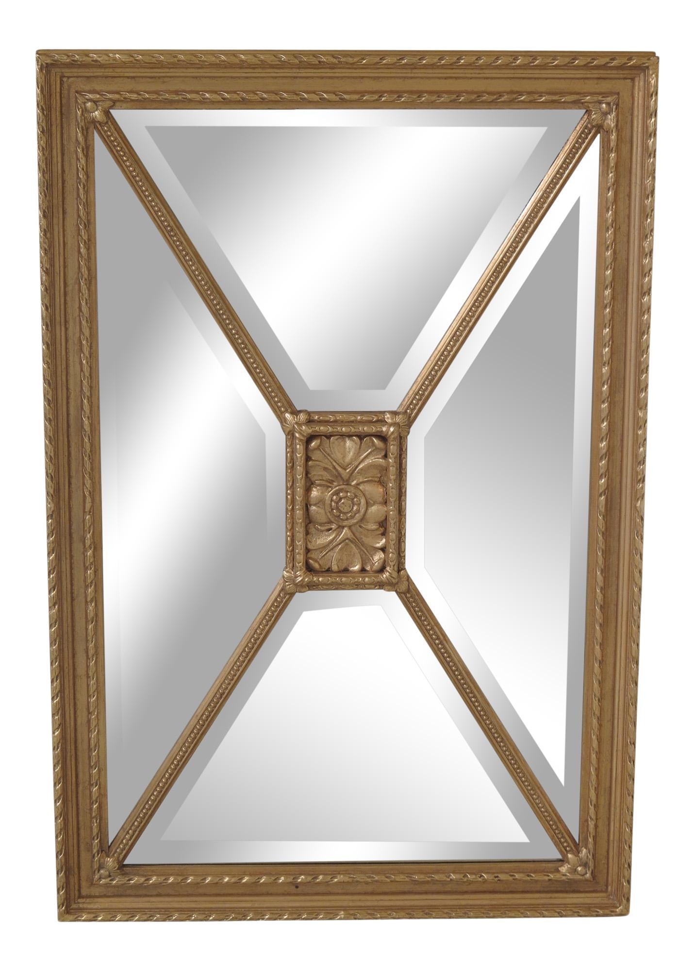 Friedman Brothers Gold Beveled Glass Mirror 25 x 37.5 Custom Design: Friedman Brothers Gold Beveled Glass Mirror 25 x 37.5 Custom Design Enhance your space with the Friedman Brothers Rectangular Gold Beveled Glass Mirror, a stunning piece that boasts a new finish and h