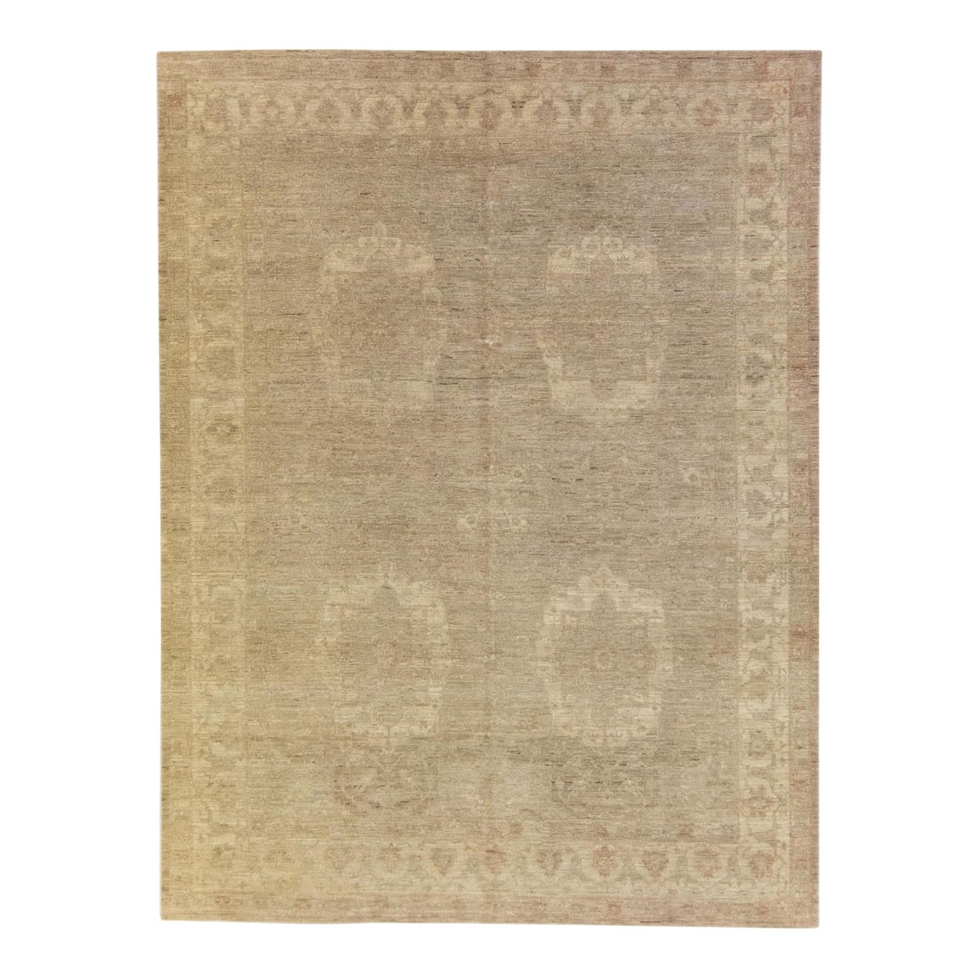 Contemporary Beige Peshawar Wool Rug with Floral Design 7'10 x 10'6: Contemporary Beige Peshawar Wool Rug with Floral Design 7'10 x 10'6 Enhance your living space with this stunning Modern Paki Peshawar Organic Wool Rug. Featuring a sophisticated beige background accen