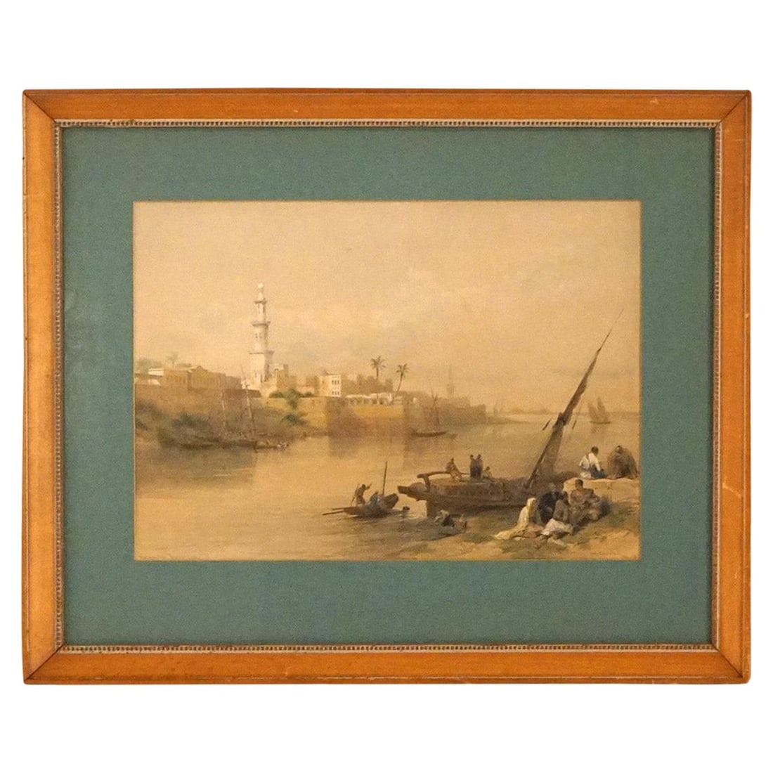 Framed David Roberts Signed Print View Of The Nile Ferry To Gizeh c1920: Framed David Roberts Signed Print View Of The Nile Ferry To Gizeh c1920 This antique print, titled 'View Of The Nile-Ferry To Gizeh,' is signed by David Roberts, a renowned 19th-century artist celebra