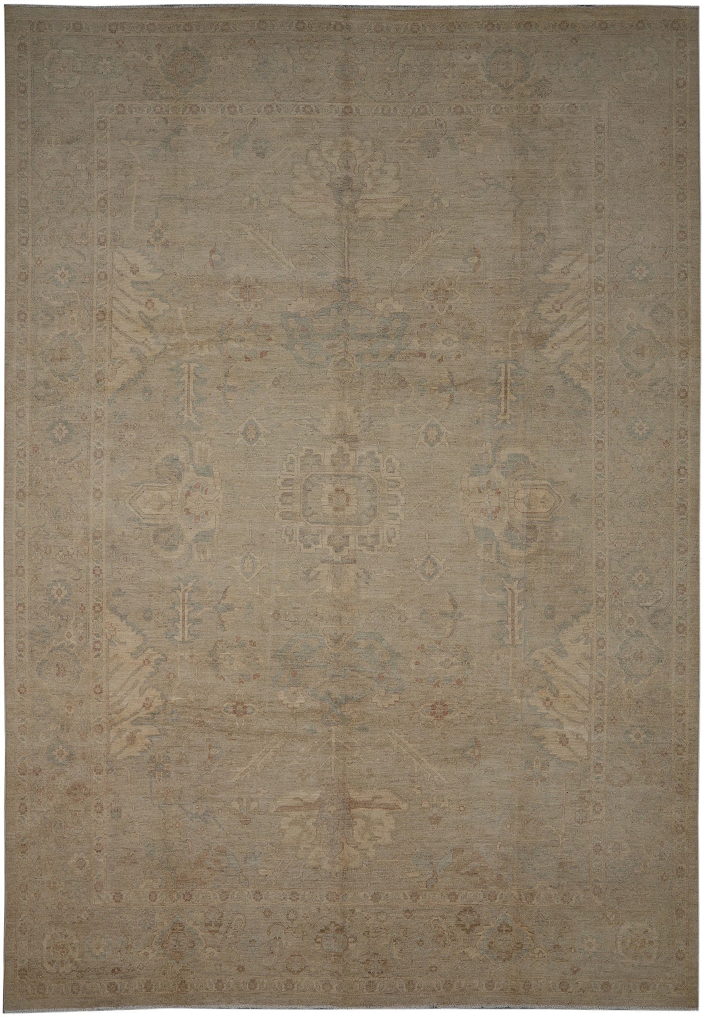 10 x 13.9 Hand Knotted Natural Wool Chobi Peshawar Rug Pastel Green: 10 x 13.9 Hand Knotted Natural Wool Chobi Peshawar Rug Pastel Green Free continental US Shipping This 10 x 13.9 Chobi Peshawar transitional rug is hand-knotted from natural wool and features a pastel
